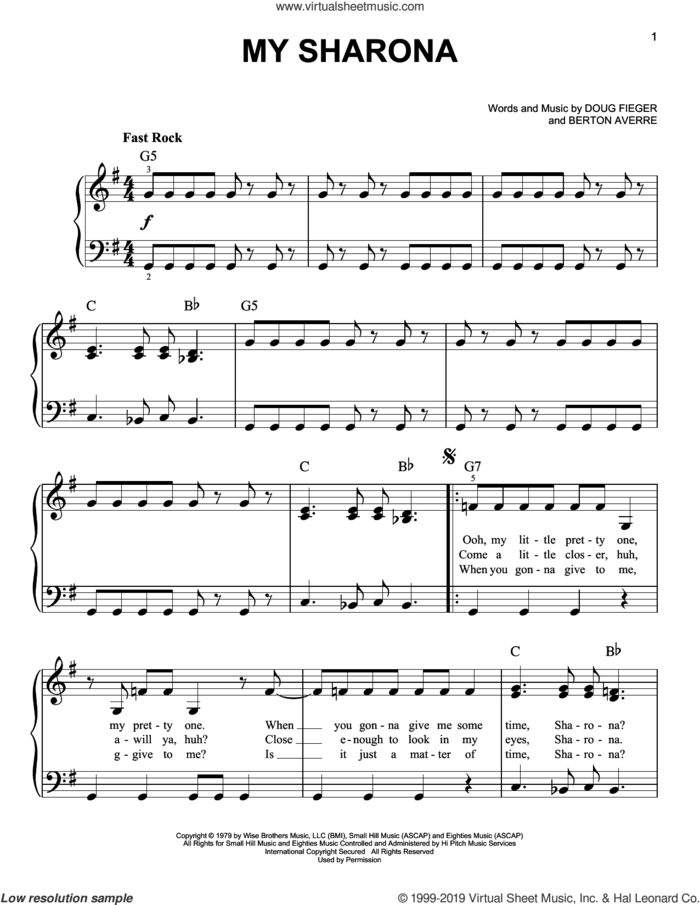 My Sharona sheet music for piano solo by The Knack, Berton Averre and Doug Fieger, easy skill level