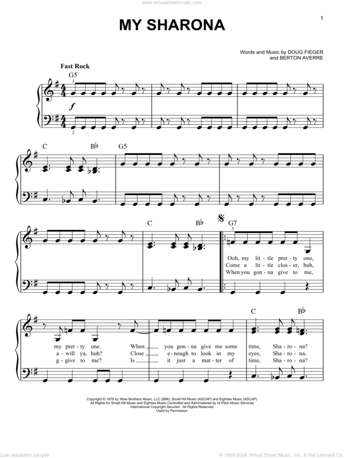 My Sharona sheet music for piano solo by The Knack, Berton Averre and Doug Fieger, easy skill level