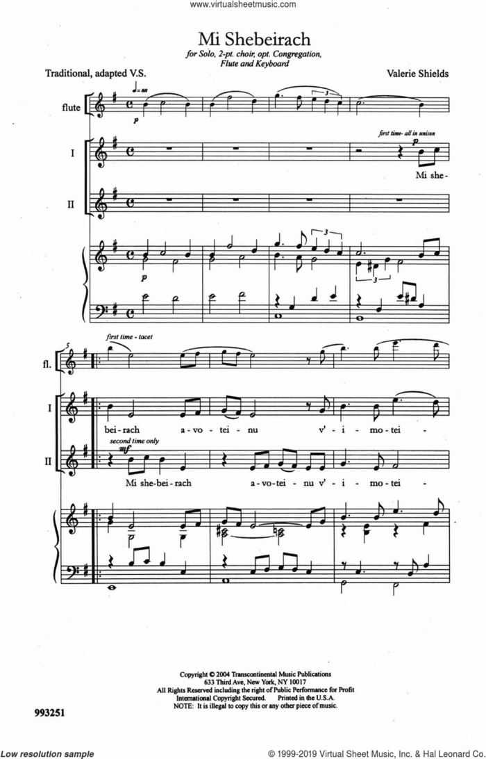 Mi Shebeirach sheet music for choir (2-Part) by Valerie Shields, intermediate duet