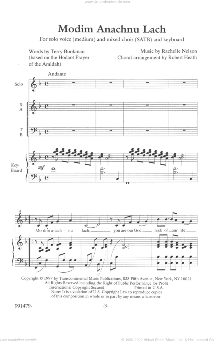 Modim Anachnu Lach Solo sheet music for choir (SATB: soprano, alto, tenor, bass) by Rachelle Nelson, intermediate skill level