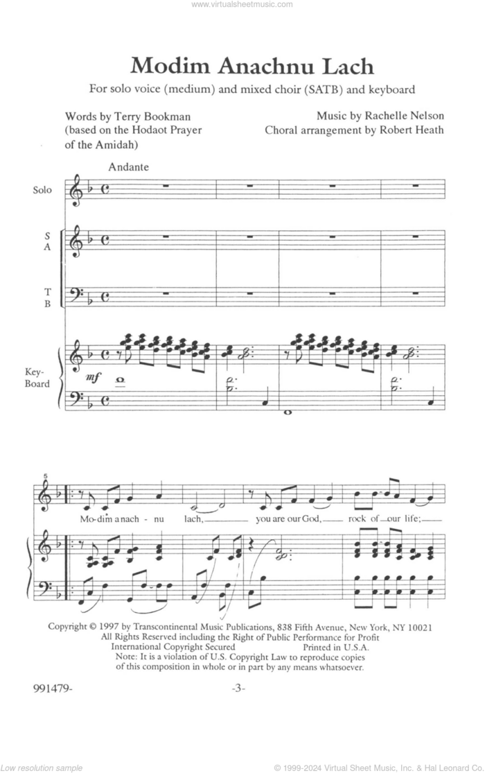 Modim Anachnu Lach Solo sheet music for choir (SATB: soprano, alto, tenor, bass) by Rachelle Nelson, intermediate skill level