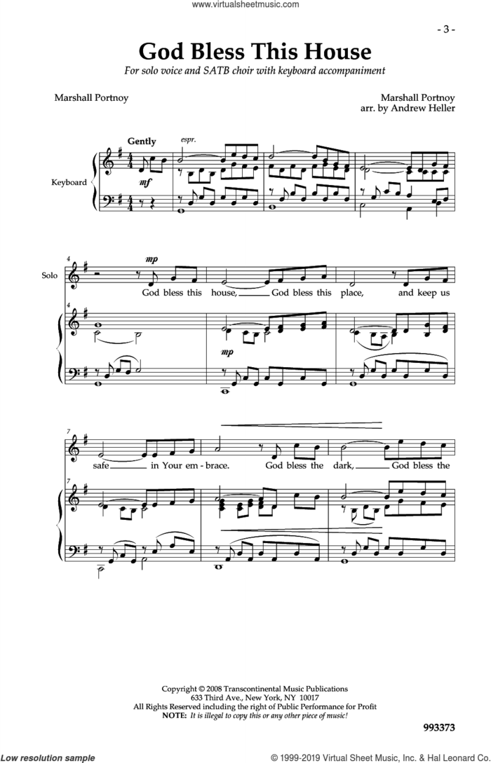 God Bless This House sheet music for choir (SATB: soprano, alto, tenor, bass) by Marshall Portnoy and Andrew Heller, intermediate skill level
