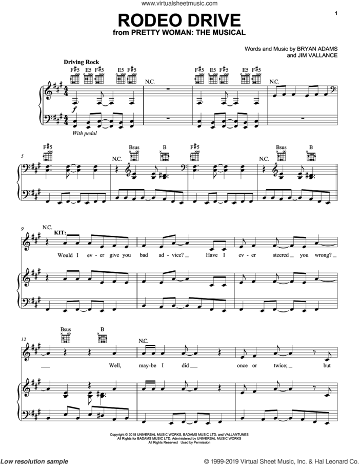 Rodeo Drive (from Pretty Woman: The Musical) sheet music for voice, piano or guitar by Bryan Adams & Jim Vallance, intermediate skill level