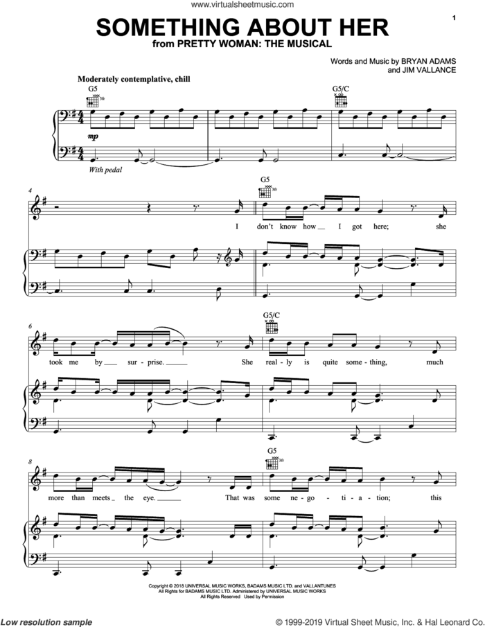 Something About Her (from Pretty Woman: The Musical) sheet music for voice, piano or guitar by Bryan Adams & Jim Vallance, intermediate skill level