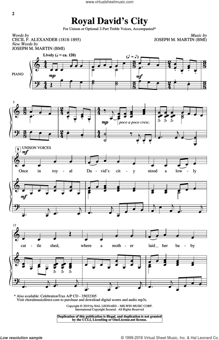Royal David's City sheet music for choir (Unison/Optional 2-Part) by Joseph M. Martin and Cecil Alexander, intermediate skill level