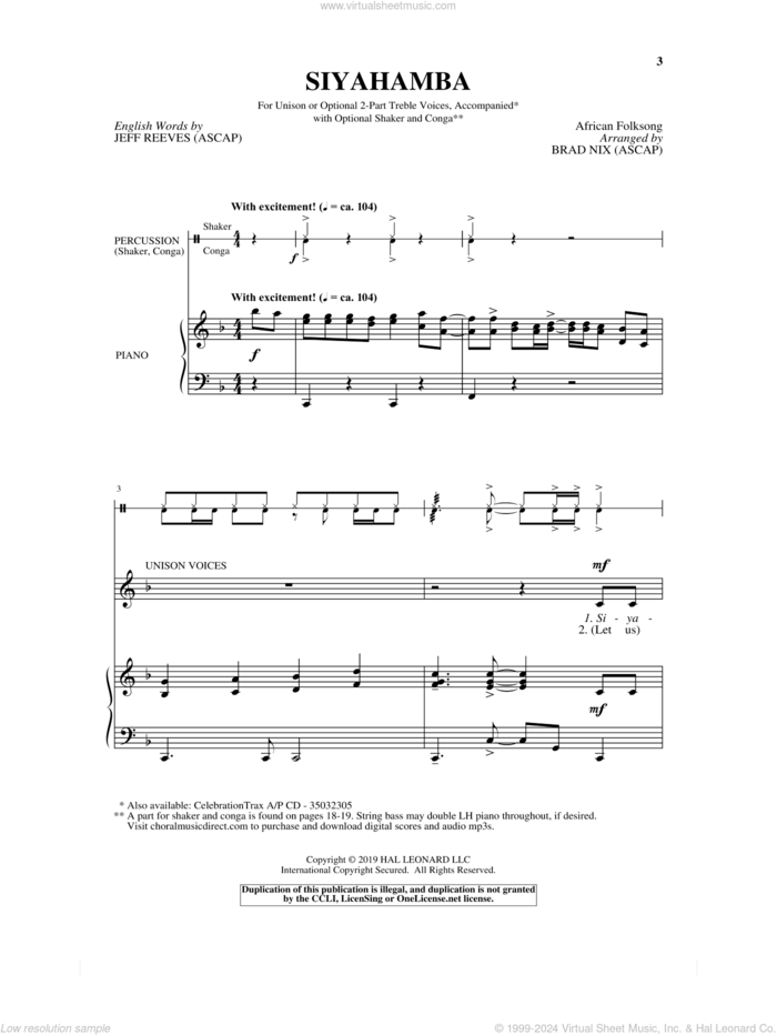 Siyahamba sheet music for choir (Unison) by Jeff Reeves, Brad Nix and Miscellaneous, intermediate skill level