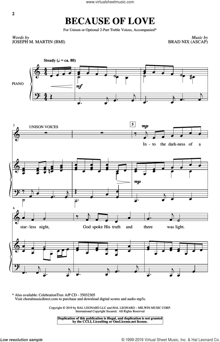 Because Of Love sheet music for choir (Unison) by Joseph M. Martin, Brad Nix and Joseph Martin & Brad Nix, intermediate skill level