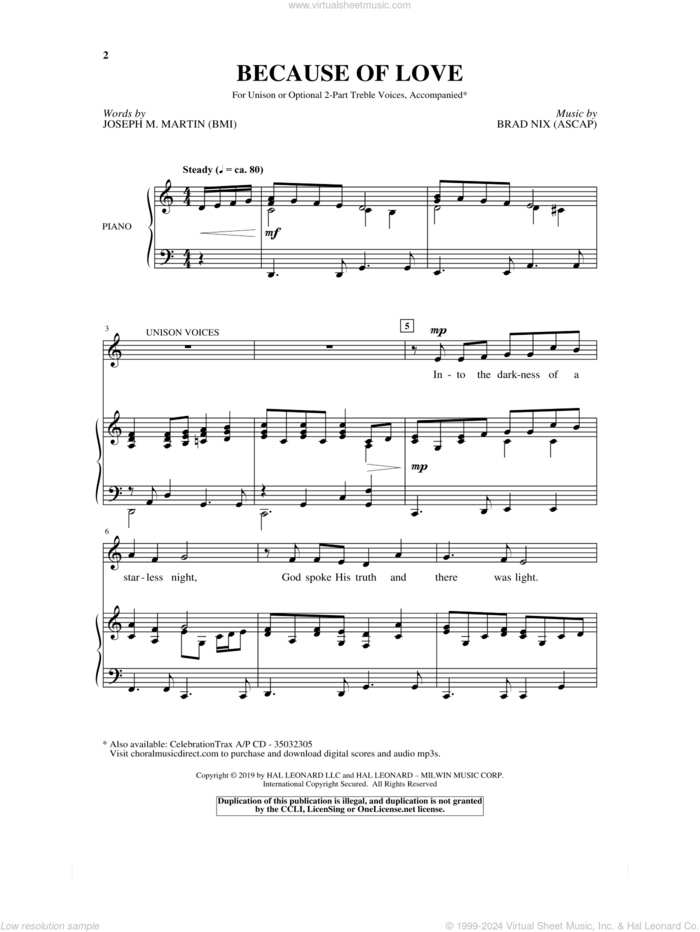 Because Of Love sheet music for choir (Unison) by Joseph M. Martin, Brad Nix and Joseph Martin & Brad Nix, intermediate skill level