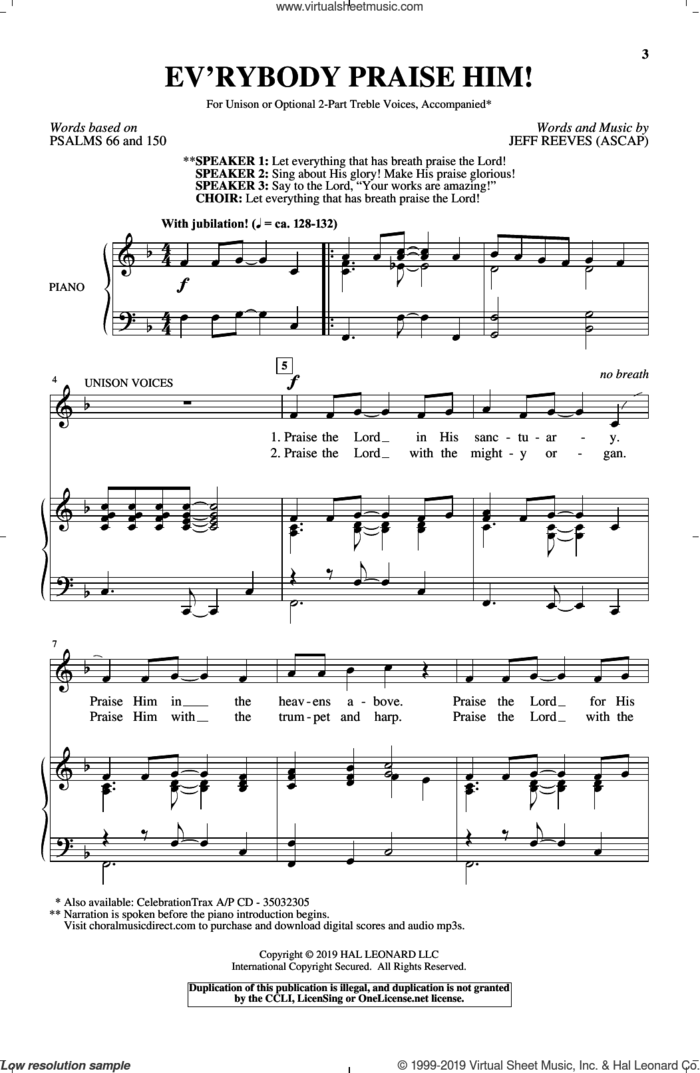 Ev'rybody Praise Him! sheet music for choir (2-Part) by Jeff Reeves and Psalms 66 and 150, intermediate duet