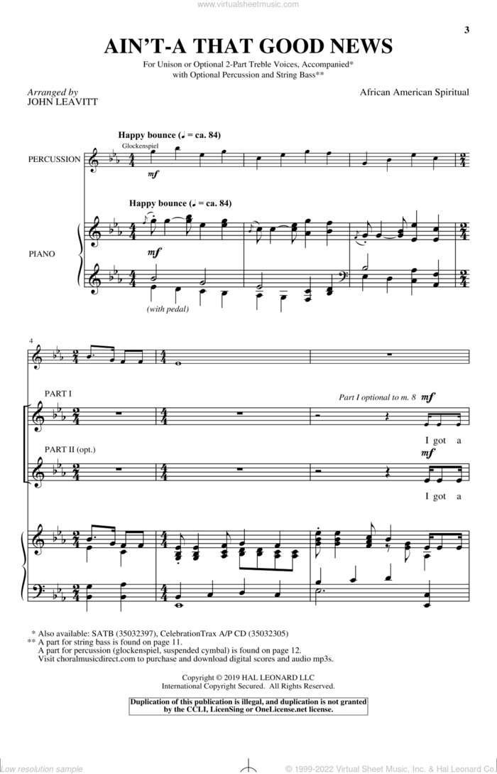 Ain't-A That Good News sheet music for choir (Unison) by John Leavitt and Miscellaneous, intermediate skill level