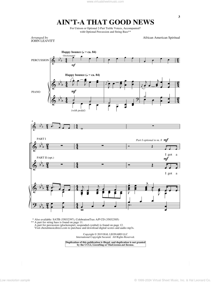 Ain't-A That Good News sheet music for choir (Unison) by John Leavitt and Miscellaneous, intermediate skill level