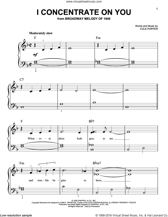 I Concentrate On You sheet music for piano solo by Cole Porter, easy skill level