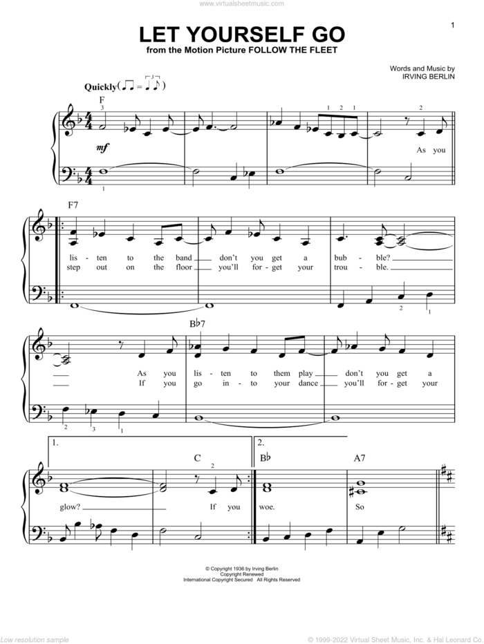 Let Yourself Go sheet music for piano solo by Irving Berlin, easy skill level