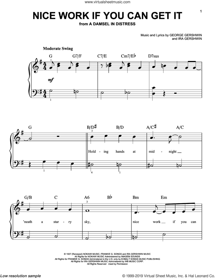 Nice Work If You Can Get It (arr. Phillip Keveren) sheet music for piano solo by Frank Sinatra, George Gershwin and Ira Gershwin, easy skill level