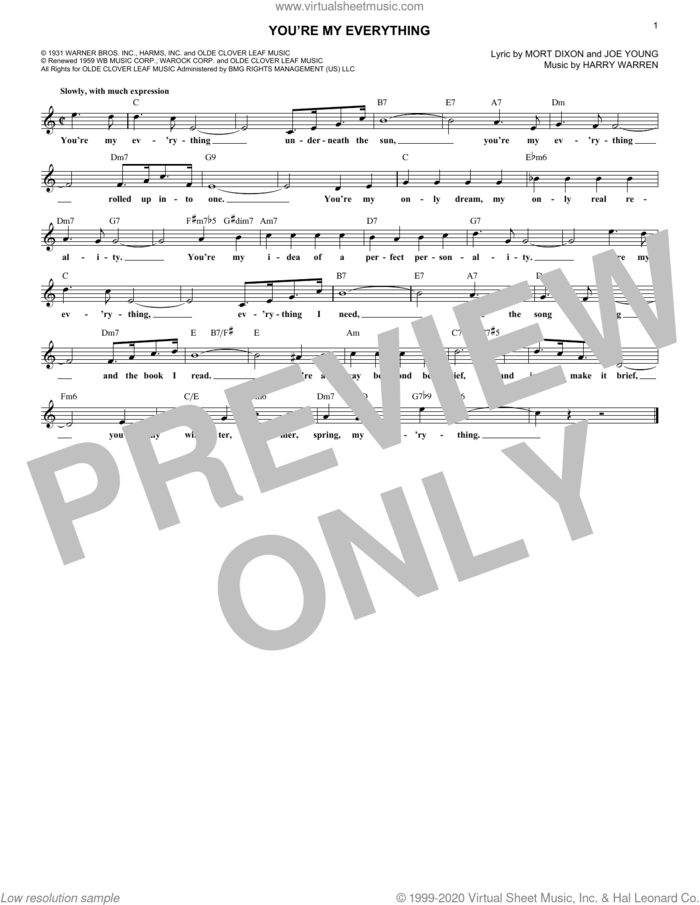 You're My Everything sheet music for voice and other instruments (fake book) by Harry Warren, Joe Young and Mort Dixon, intermediate skill level