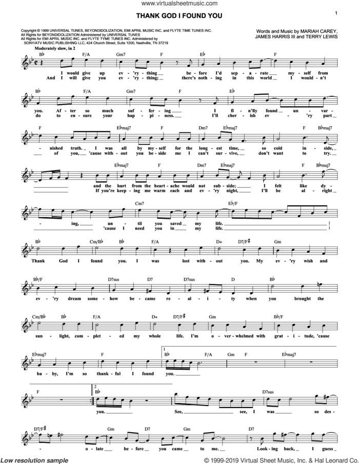 Thank God I Found You sheet music for voice and other instruments (fake book) by Mariah Carey, James Harris and Terry Lewis, intermediate skill level