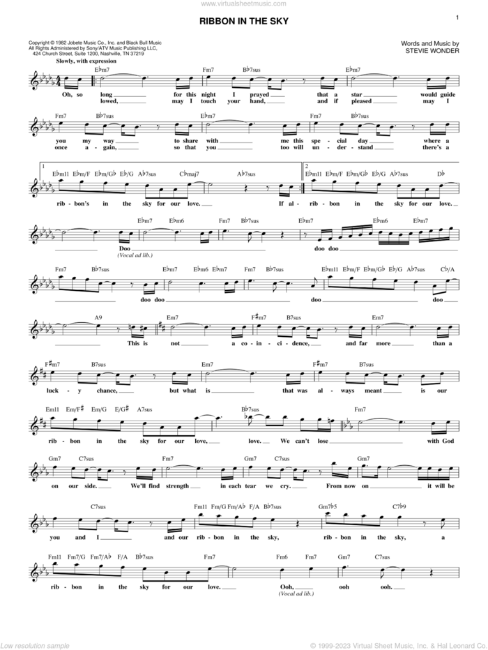 Ribbon In The Sky sheet music for voice and other instruments (fake book) by Stevie Wonder, intermediate skill level