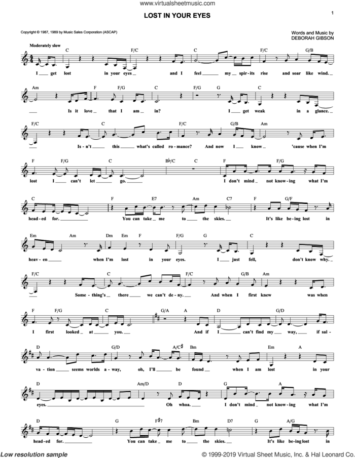 Lost In Your Eyes sheet music for voice and other instruments (fake book) by Debbie Gibson and Deborah Gibson, intermediate skill level