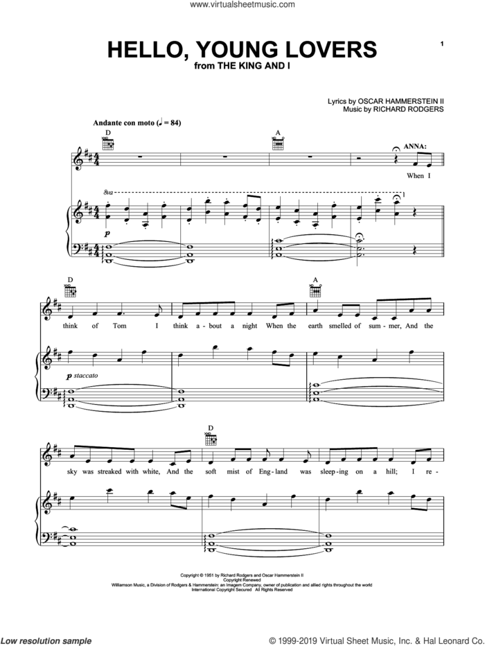 Hello, Young Lovers sheet music for voice, piano or guitar by Richard Rodgers, Stevie Wonder, Oscar II Hammerstein and Rogers & Hammerstein, intermediate skill level