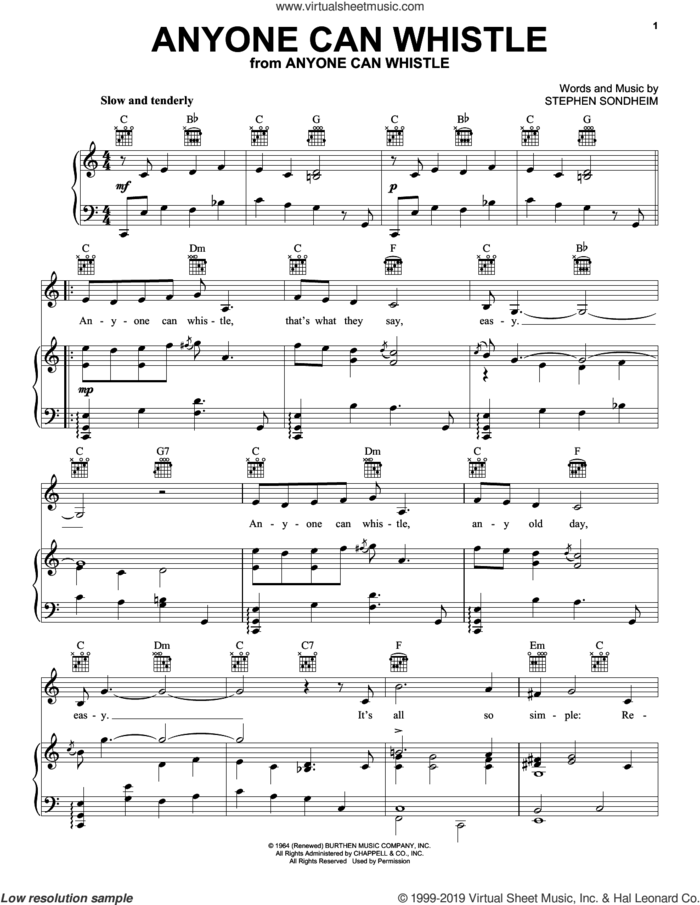 Anyone Can Whistle sheet music for voice, piano or guitar by Stephen Sondheim, intermediate skill level