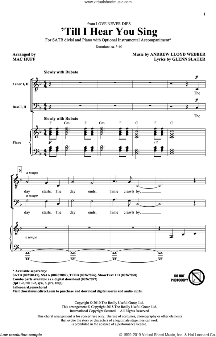 'Til I Hear You Sing (arr. Mac Huff) sheet music for choir (SATB: soprano, alto, tenor, bass) by Andrew Lloyd Webber, Mac Huff and Glenn Slater, intermediate skill level