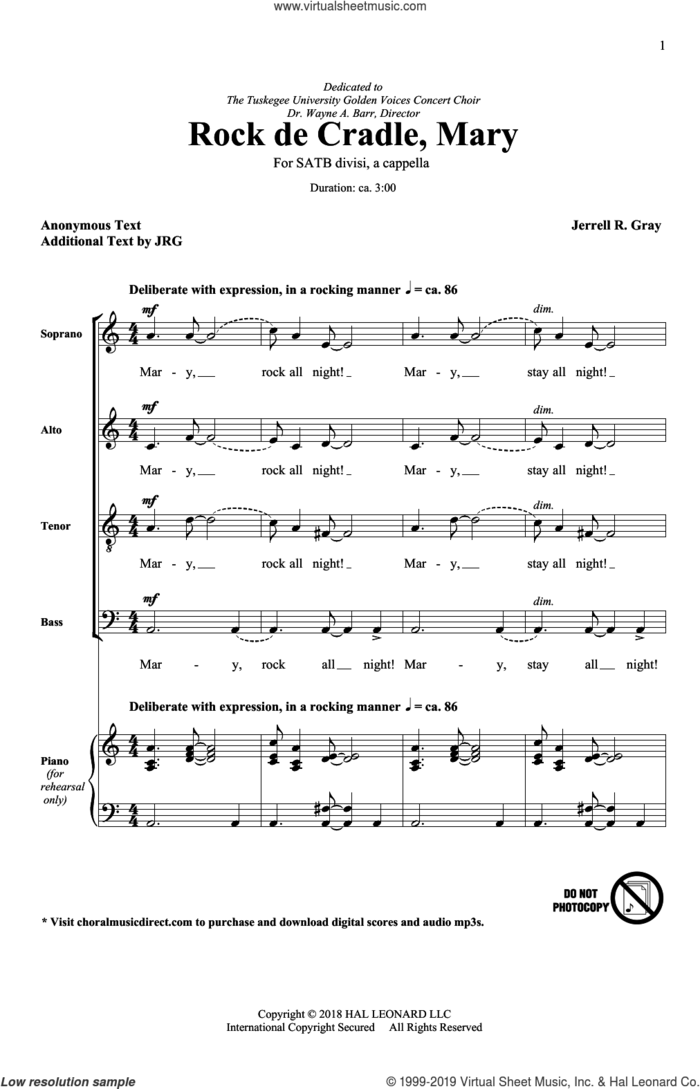 Rock De Cradle Mary sheet music for choir (SATB: soprano, alto, tenor, bass) by Jerrell Gray and Miscellaneous, intermediate skill level