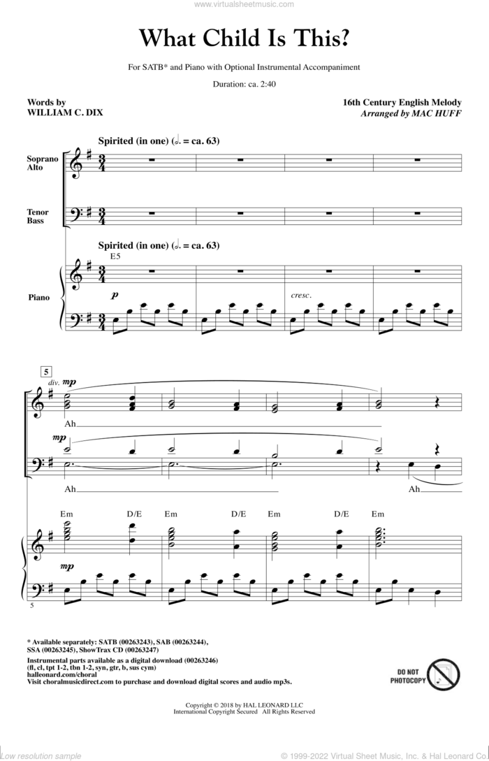 What Child Is This? sheet music for choir (SATB: soprano, alto, tenor, bass) by Mac Huff, Miscellaneous and William Chatterton Dix, intermediate skill level