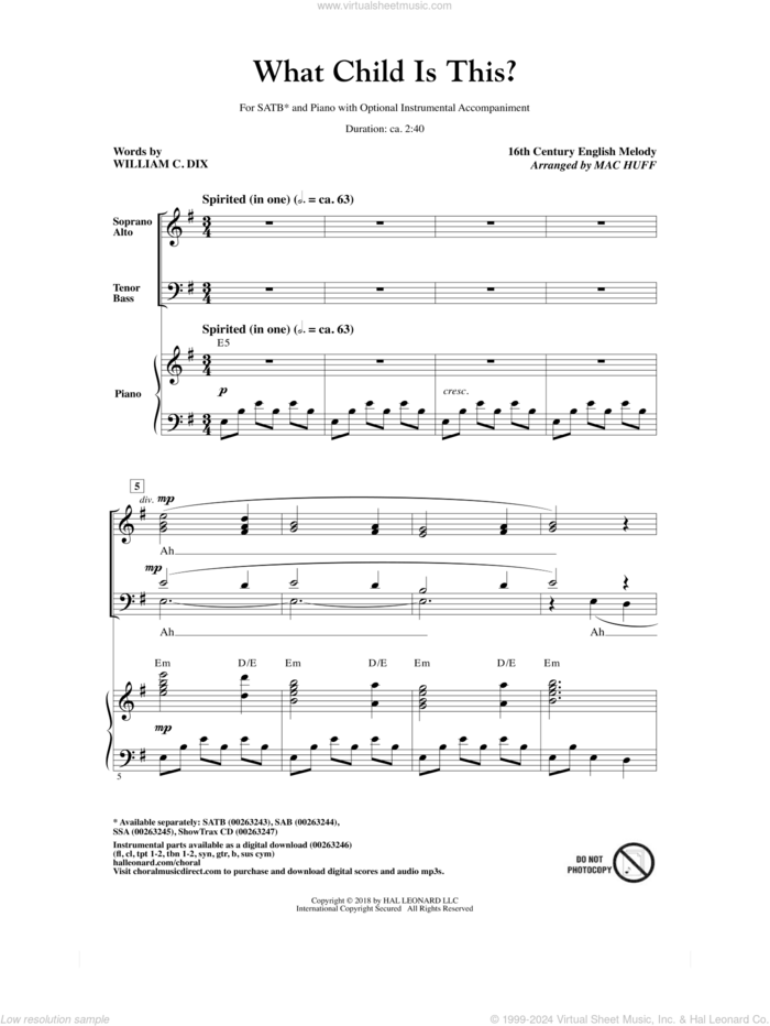 What Child Is This? sheet music for choir (SATB: soprano, alto, tenor, bass) by Mac Huff, Miscellaneous and William Chatterton Dix, intermediate skill level