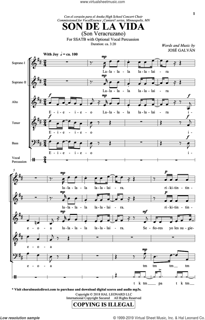 Son De La Vida sheet music for choir (SATB: soprano, alto, tenor, bass) by Jose Galvan, intermediate skill level