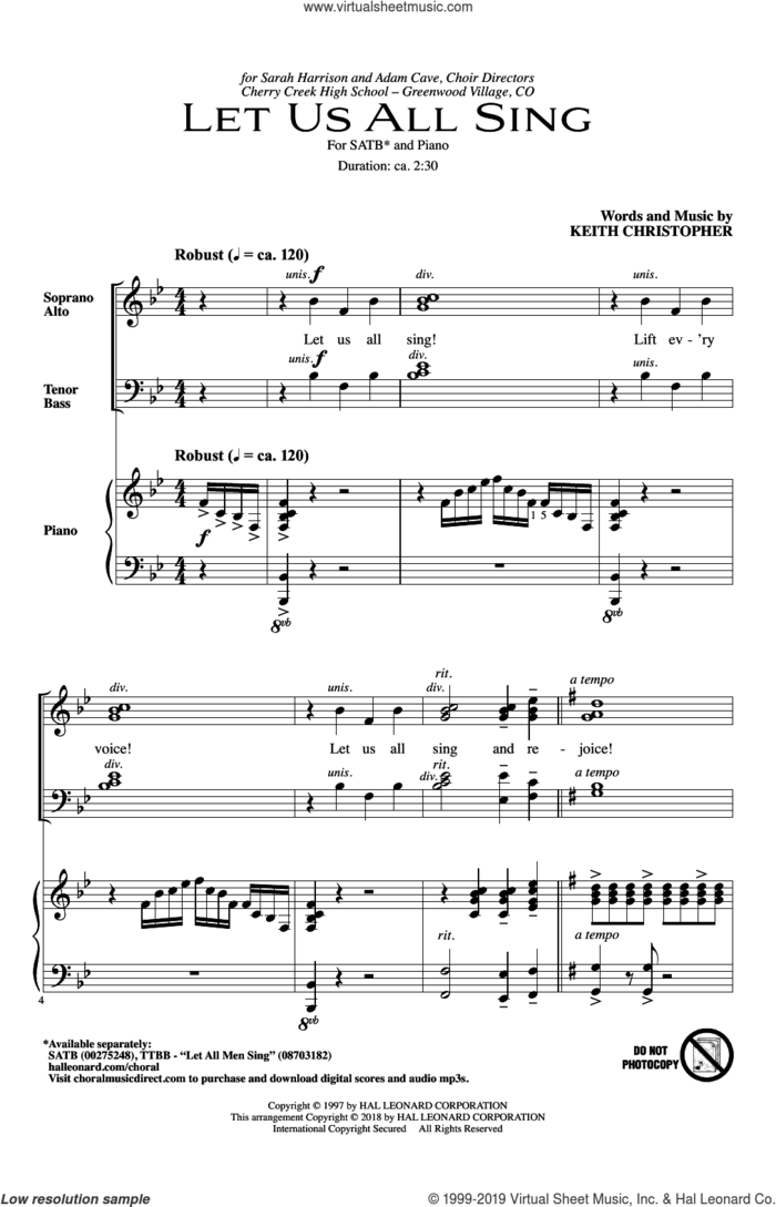 Let Us All Sing sheet music for choir (SATB: soprano, alto, tenor, bass) by Keith Christopher, intermediate skill level