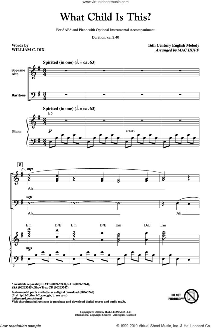 What Child Is This? sheet music for choir (SAB: soprano, alto, bass) by Mac Huff, Miscellaneous and William Chatterton Dix, intermediate skill level