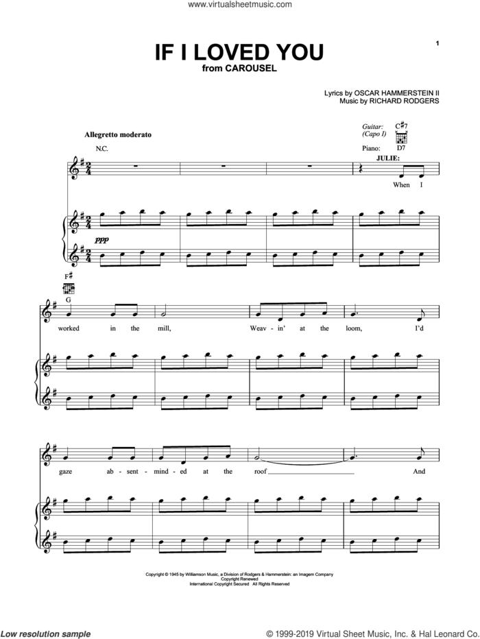 If I Loved You sheet music for voice, piano or guitar by Richard Rodgers, Oscar II Hammerstein and Rodgers & Hammerstein, intermediate skill level