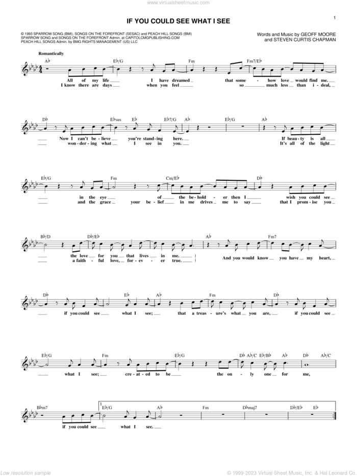 If You Could See What I See sheet music for voice and other instruments (fake book) by Steven Curtis Chapman and Geoff Moore & The Distance and Geoff Moore, wedding score, intermediate skill level