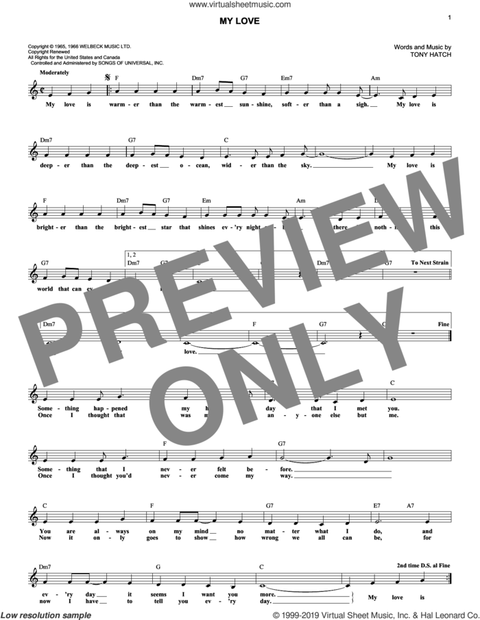 My Love (Quickstep) sheet music for voice and other instruments (fake book) by Tony Hatch, Petula Clark and Sonny James, intermediate skill level