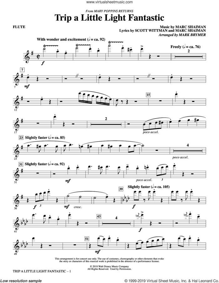 Trip a Little Light Fantastic (from Mary Poppins Returns) (arr. Mark Brymer) (complete set of parts) sheet music for orchestra/band by Mark Brymer, Lin-Manuel Miranda, Marc Shaiman and Scott Wittman, intermediate skill level