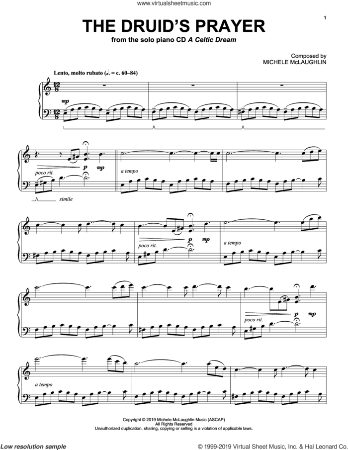 The Druid's Prayer sheet music for piano solo by Michele McLaughlin, intermediate skill level