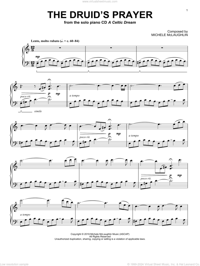 The Druid's Prayer sheet music for piano solo by Michele McLaughlin, intermediate skill level