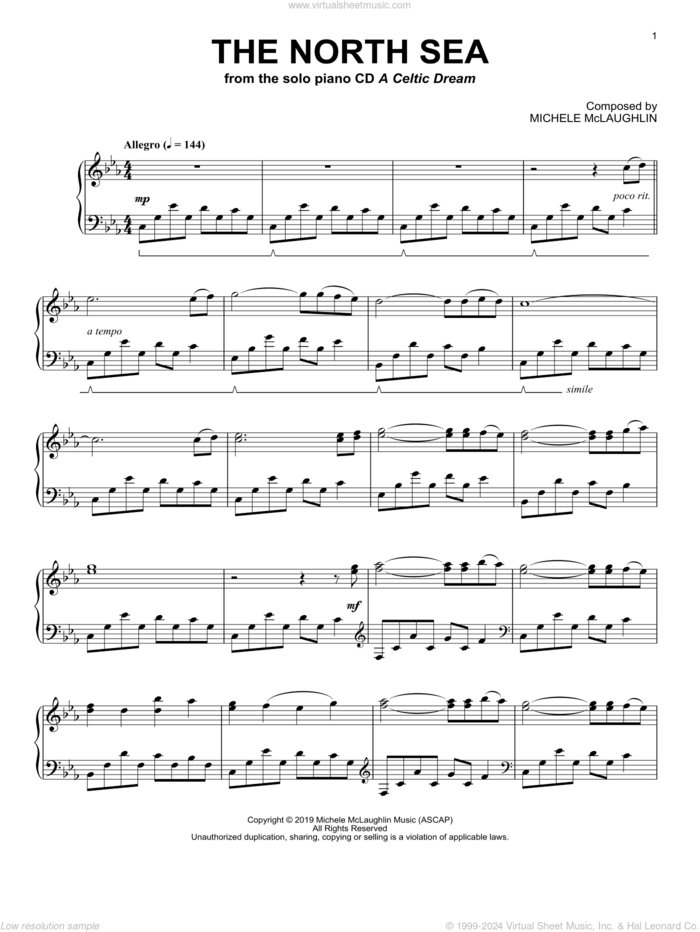 The North Sea sheet music for piano solo by Michele McLaughlin, intermediate skill level