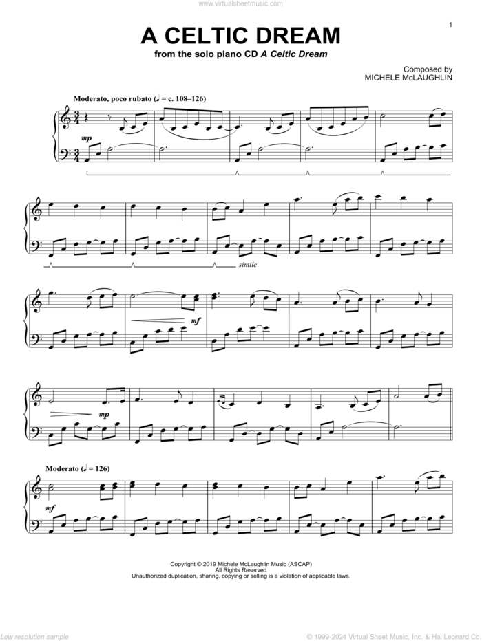 A Celtic Dream sheet music for piano solo by Michele McLaughlin, intermediate skill level