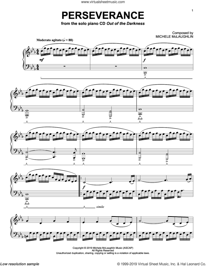 Perseverance sheet music for piano solo by Michele McLaughlin, intermediate skill level
