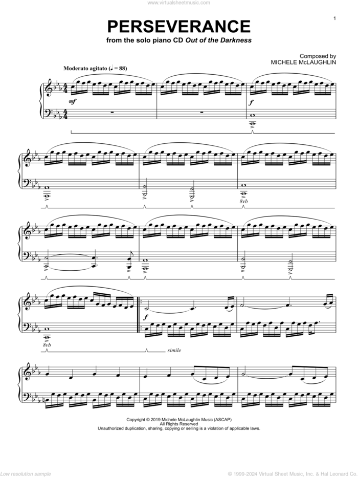 Perseverance sheet music for piano solo by Michele McLaughlin, intermediate skill level