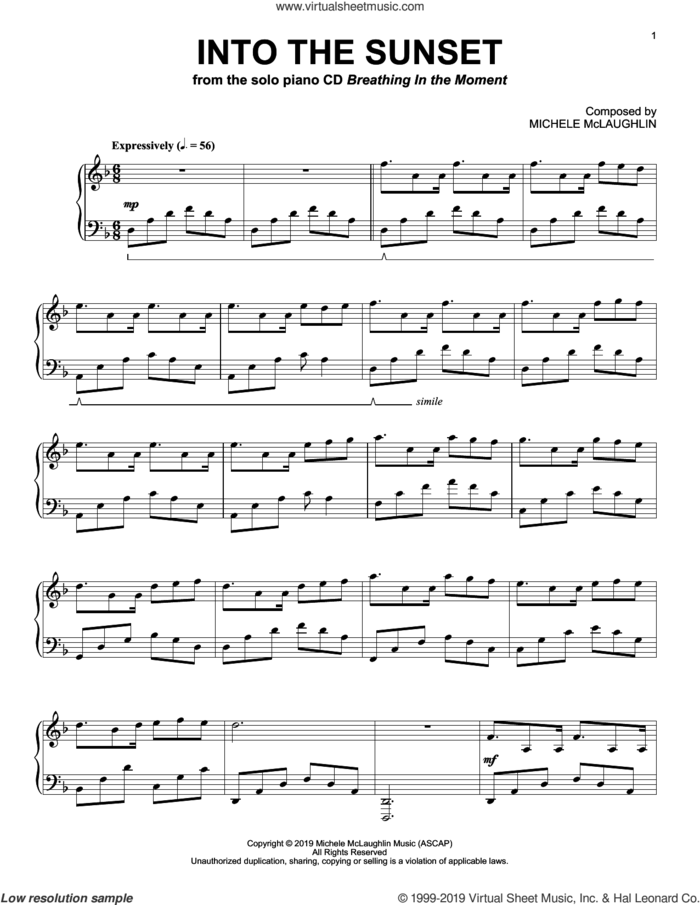 Into The Sunset sheet music for piano solo by Michele McLaughlin, intermediate skill level
