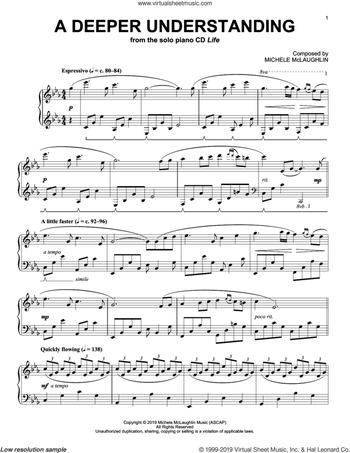 A Deeper Understanding sheet music for piano solo by Michele McLaughlin, intermediate skill level