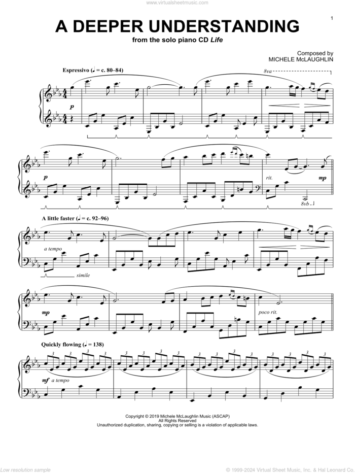 A Deeper Understanding sheet music for piano solo by Michele McLaughlin, intermediate skill level