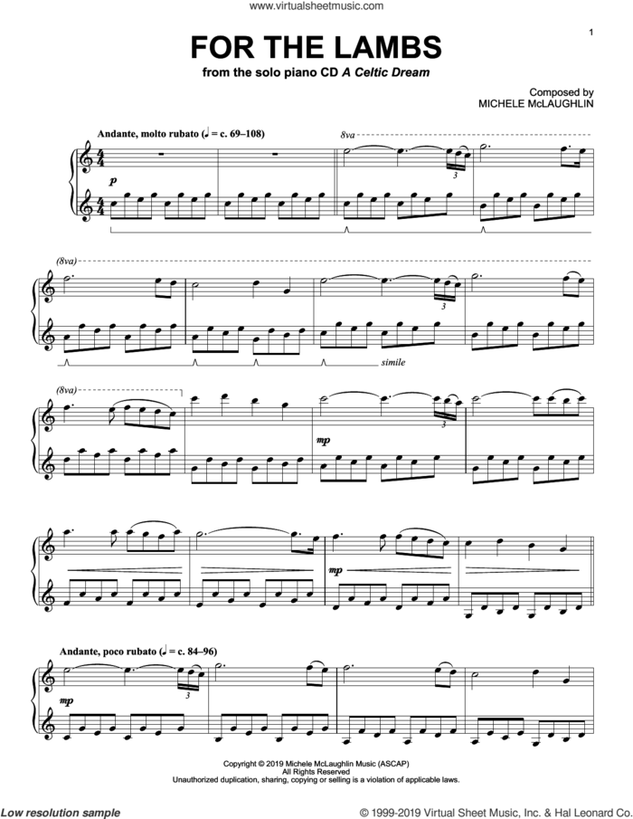 For The Lambs sheet music for piano solo by Michele McLaughlin, intermediate skill level