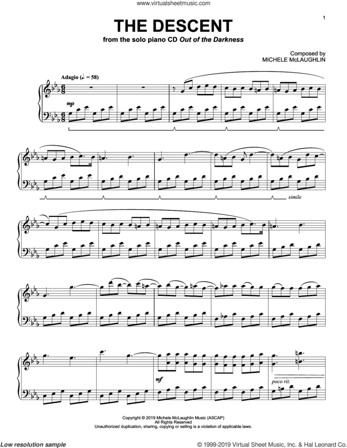 The Descent sheet music for piano solo by Michele McLaughlin, intermediate skill level