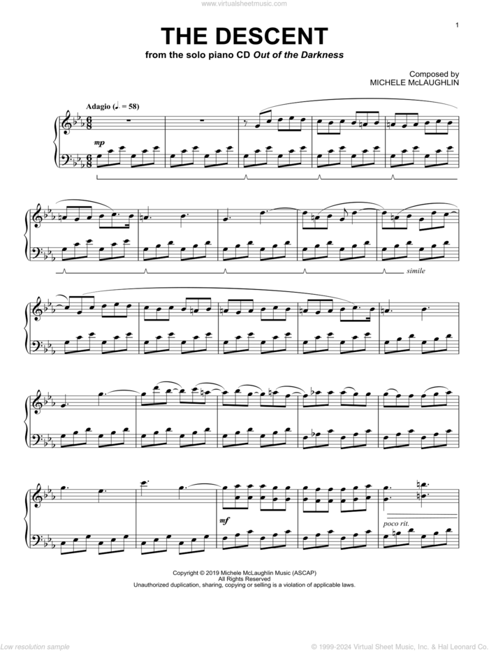 The Descent sheet music for piano solo by Michele McLaughlin, intermediate skill level