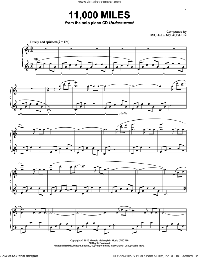 11,000 Miles sheet music for piano solo by Michele McLaughlin, intermediate skill level