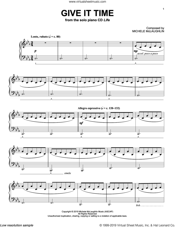 Give It Time sheet music for piano solo by Michele McLaughlin, intermediate skill level
