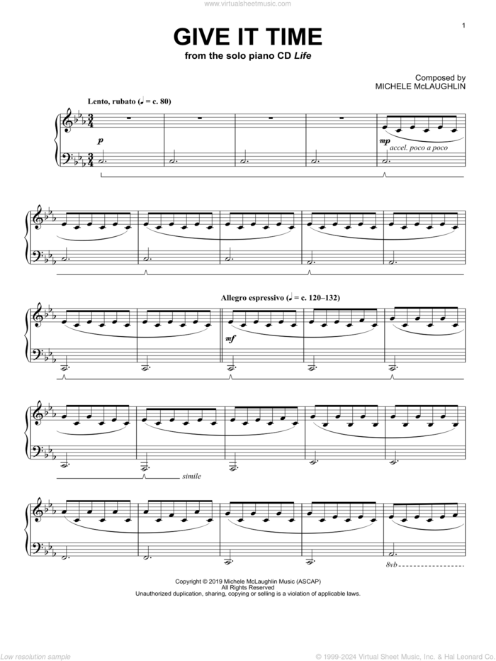 Give It Time sheet music for piano solo by Michele McLaughlin, intermediate skill level